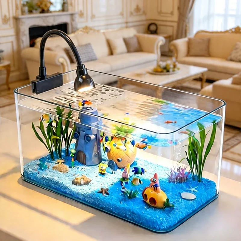 Trapezoidal Fish Tank — Transparent Tabletop Aquarium for Office & Home