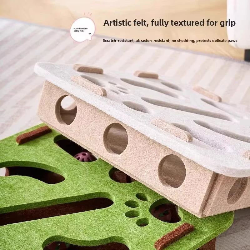 Felt Puzzle Box Cat Toy — Interactive Treat & Ball Game for Indoor Cats