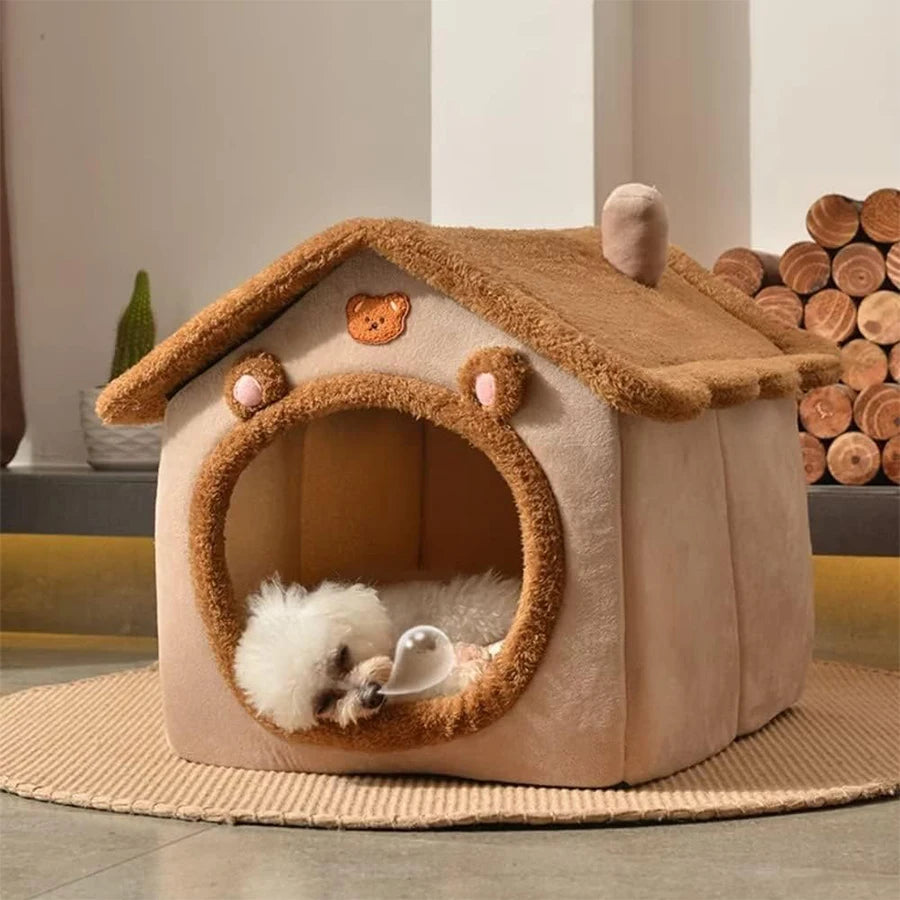 Foldable Pet Cave Bed — Removable Washable Cover for Small Dogs & Cats