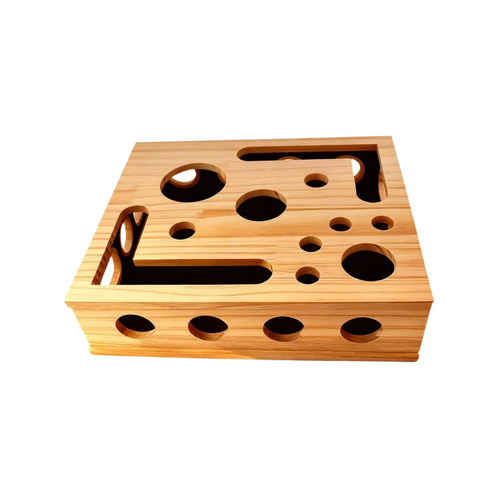 Wooden Cat Maze Puzzle Feeder — Frosted Treat Dispenser for Enrichment