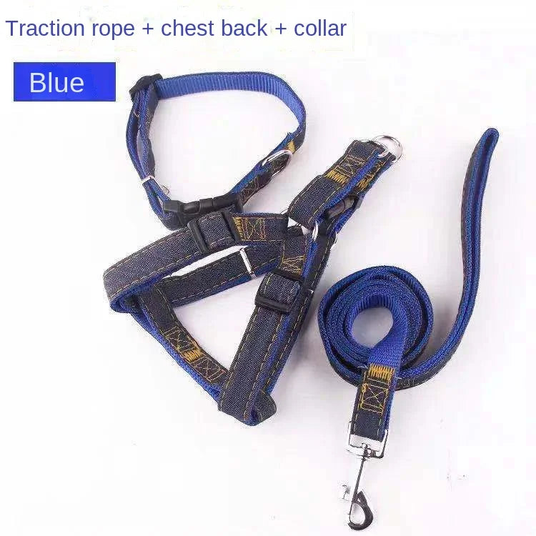 Denim Patch Dog Leash Set — Chest Strap Walking Leash, 2 & 3-Piece Sets