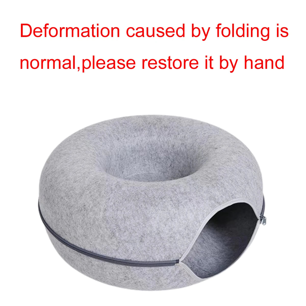 Round Cat Tunnel Bed — Felt Donut Nest with Scratcher Base