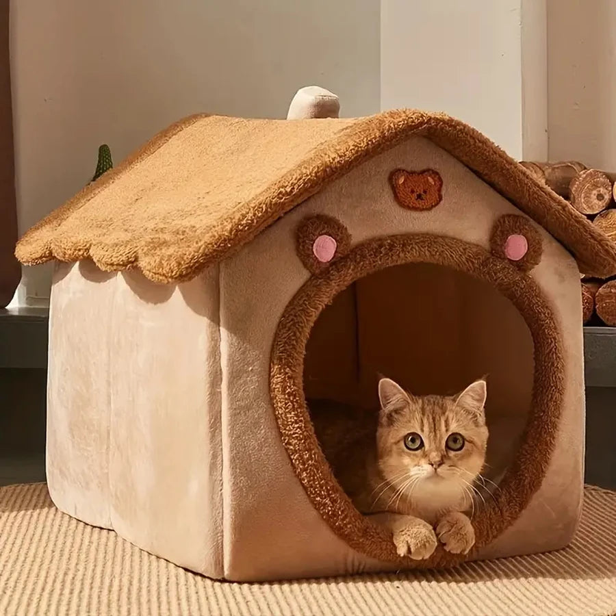 Foldable Pet Cave Bed — Removable Washable Cover for Small Dogs & Cats