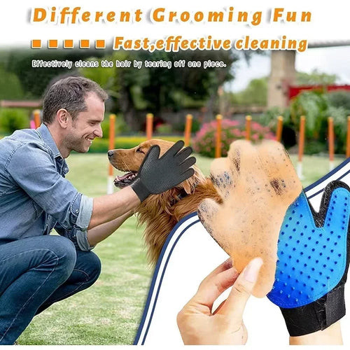 2-Sided Pet Grooming Glove Set — Deshedding Brush & Bath Glove for Dogs, Cats & Rabbits