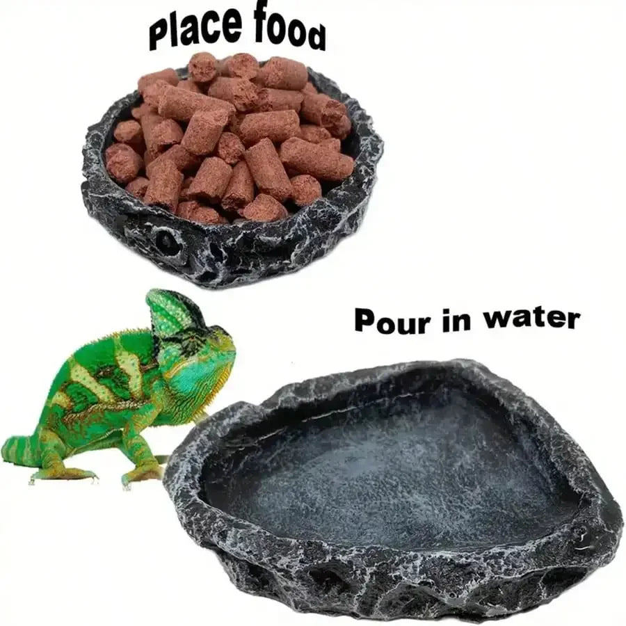 Stone-Look Reptile Bowl — Small Feeding & Water Dish for Bearded Dragons