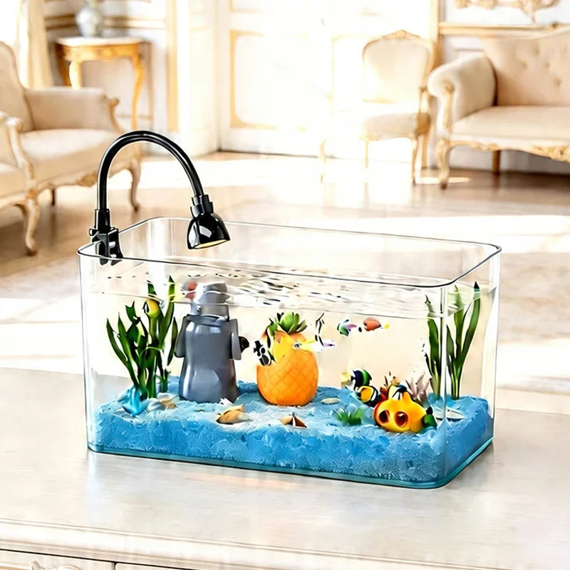 Trapezoidal Fish Tank — Transparent Tabletop Aquarium for Office & Home