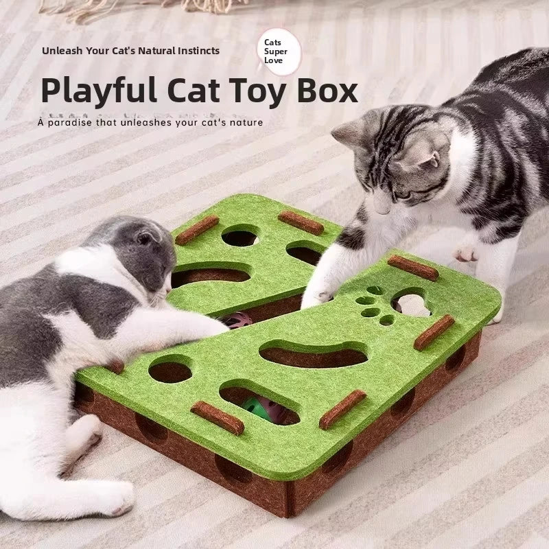 Felt Puzzle Box Cat Toy — Interactive Treat & Ball Game for Indoor Cats