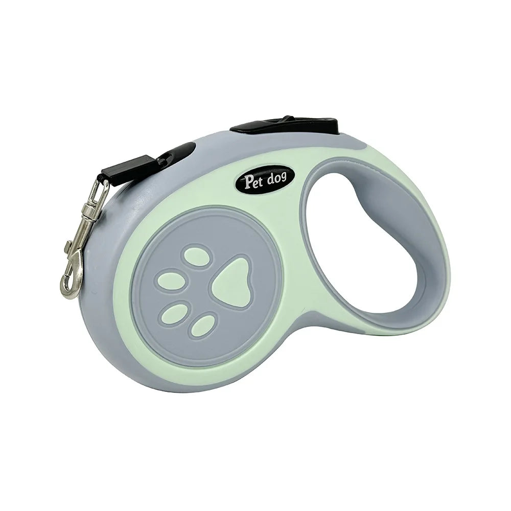 Retractable Dog Leash — Bone & Paw Print Design with Metal Clip