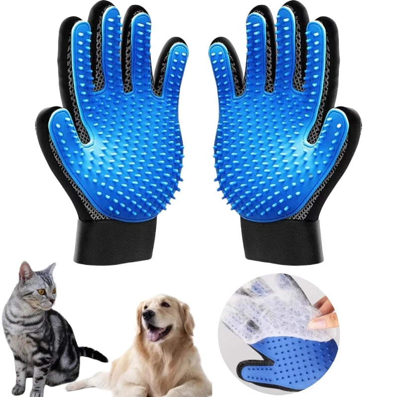 2-Sided Pet Grooming Glove Set — Deshedding Brush & Bath Glove for Dogs, Cats & Rabbits