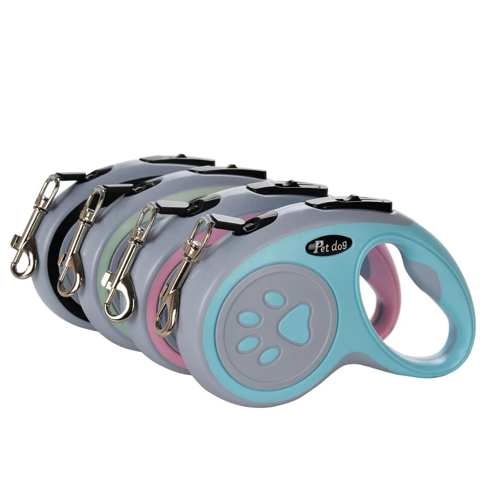 Retractable Dog Leash — Bone & Paw Print Design with Metal Clip