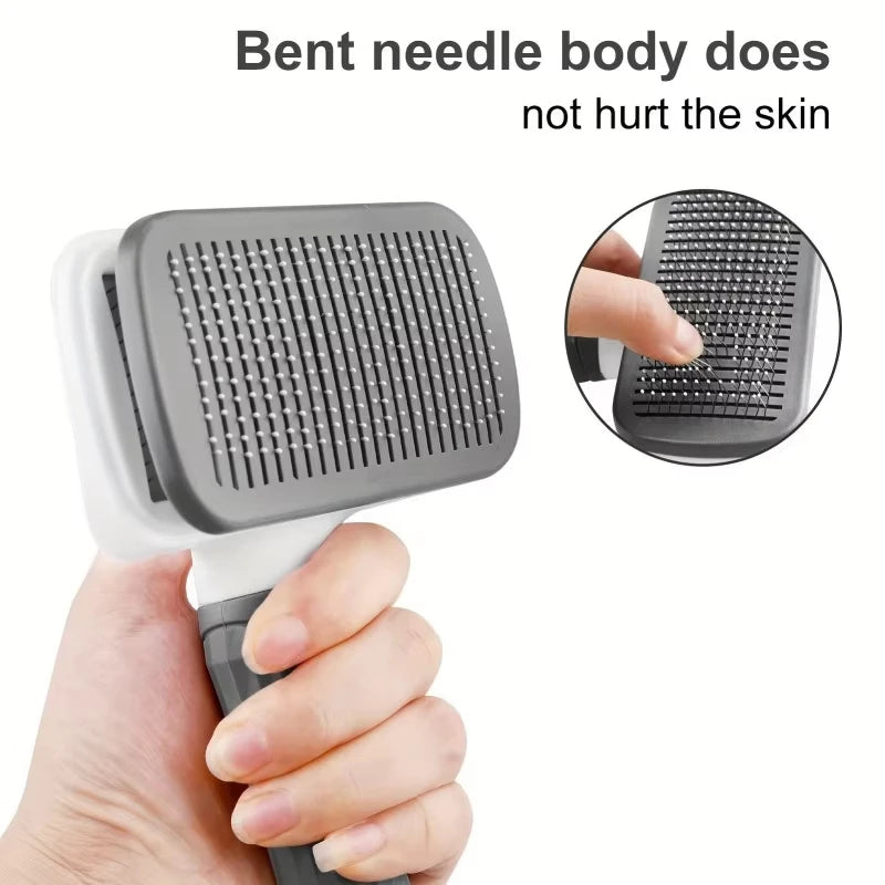 One-Click Hair Removal Comb — Bent Needle Slicker Brush for Dogs & Cats