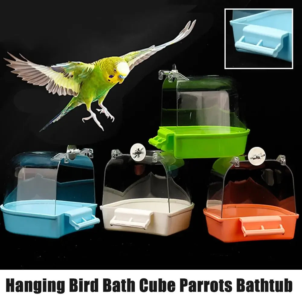Clear Hanging Bird Bath — Cage Shower Box for Parakeets, Budgies & Canaries