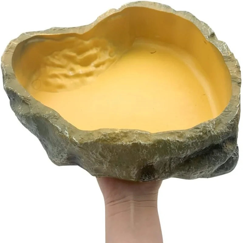 Resin Rock Worm & Water Bowl — Reptile Feeder Dish for Lizards & Snakes, S/M/L