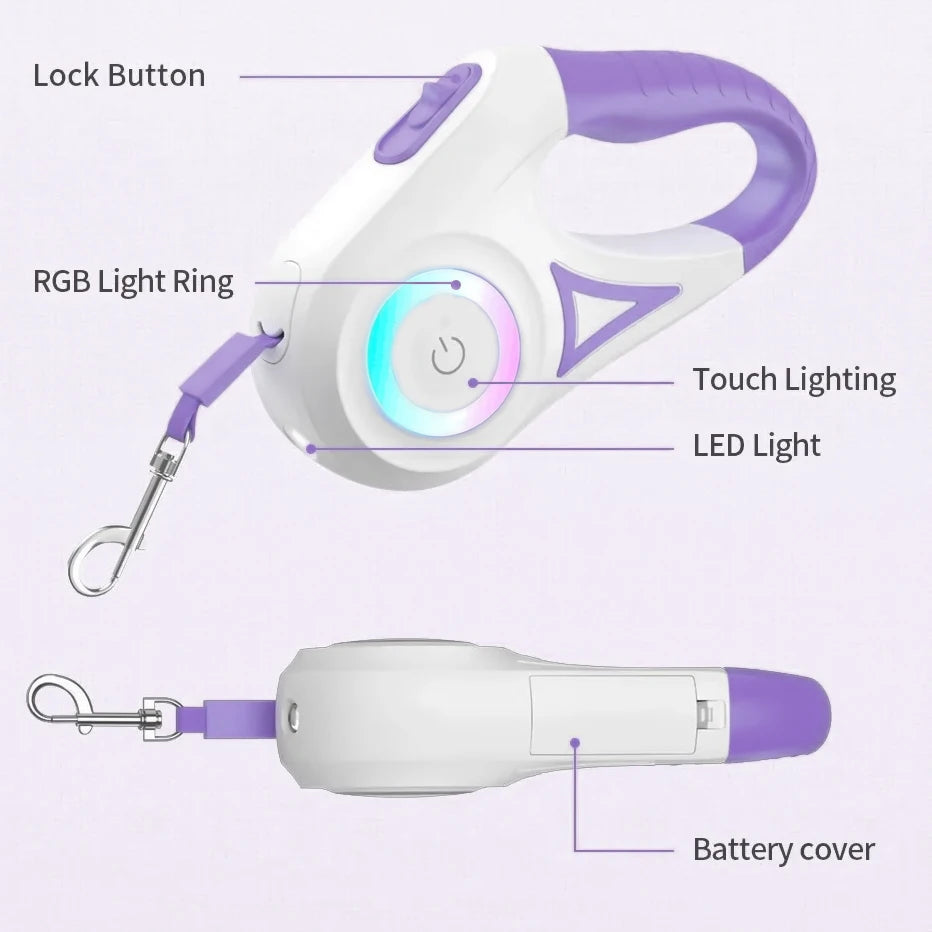 LED Light-Up Retractable Dog Leash — Glowing Safety Leash for Night Walks