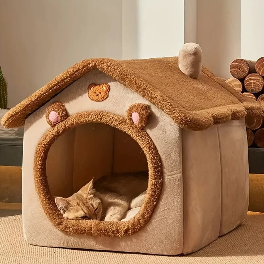 Foldable Pet Cave Bed — Removable Washable Cover for Small Dogs & Cats