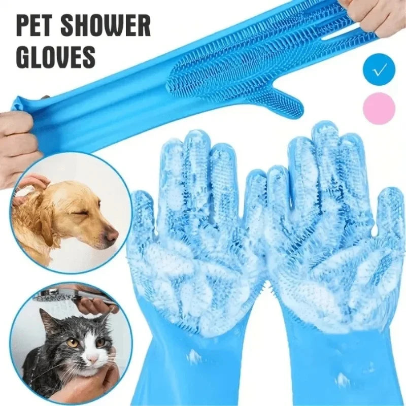 Silicone Bathing Gloves — Multi-Functional Shampoo Scrubber for Dogs & Cats