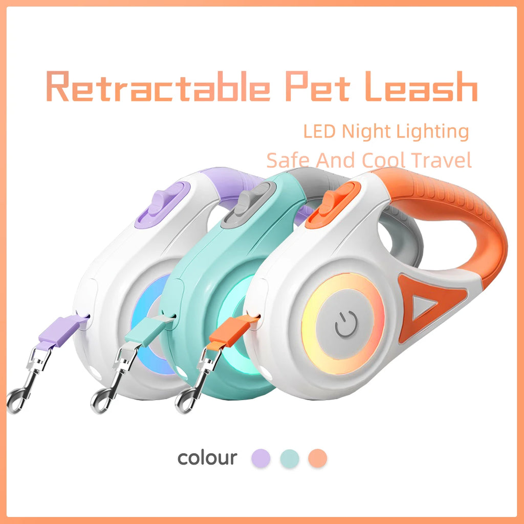 LED Light-Up Retractable Dog Leash — Glowing Safety Leash for Night Walks