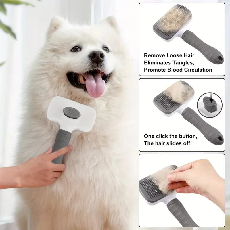 One-Click Hair Removal Comb — Bent Needle Slicker Brush for Dogs & Cats