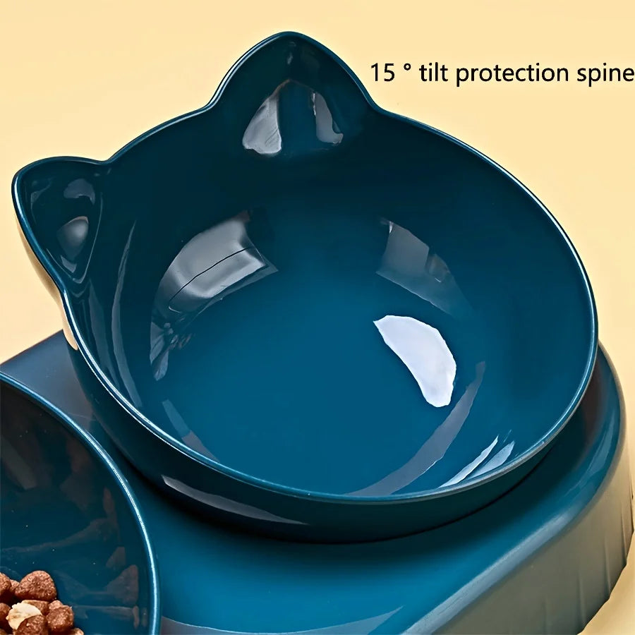 3-in-1 Tilted Cat Bowl Set — Food & Water Bowl with Gravity Bottle
