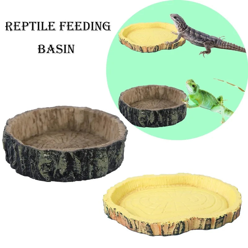 Resin Reptile Feeder Bowl — Rock-Style Food & Water Dish for Turtles & Lizards