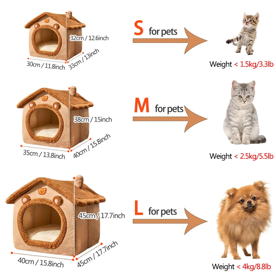 Foldable Pet Cave Bed — Removable Washable Cover for Small Dogs & Cats