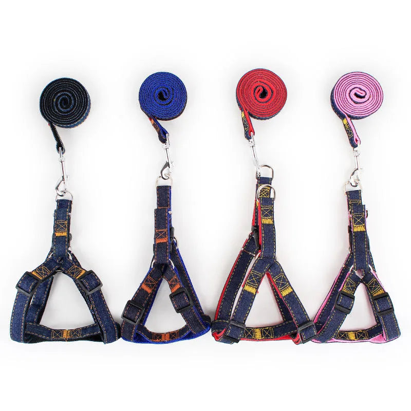 Denim Patch Dog Leash Set — Chest Strap Walking Leash, 2 & 3-Piece Sets