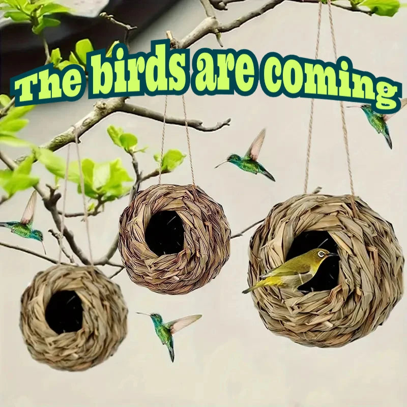 Woven Reed Bird Nest House — Hanging Grass Shelter for Outdoor & Cage Use