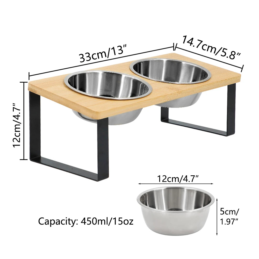 Elevated Cat Bowl Set — Tilted Stand with Stainless Steel Bowls & Food Mat