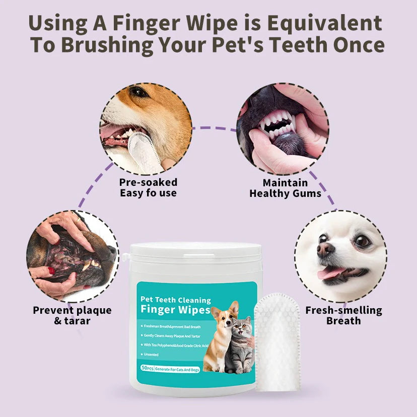 Disposable Finger Toothbrush Wipes — Dog & Cat Dental Cleaning Wipes