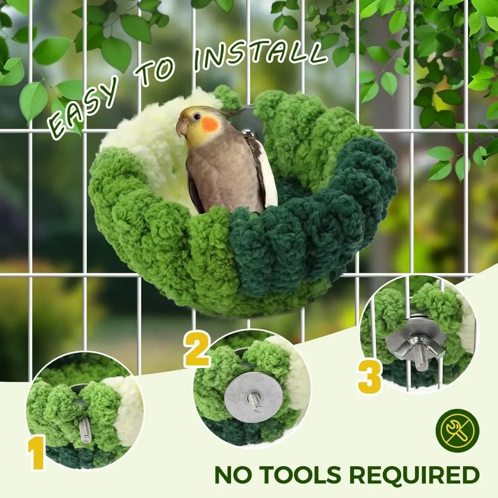 Plush Hanging Bird Nest — Soft Cotton Breeding Bed for Parakeets & Small Birds, S/L