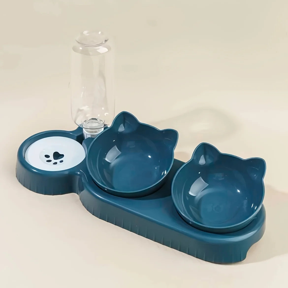 3-in-1 Tilted Cat Bowl Set — Food & Water Bowl with Gravity Bottle