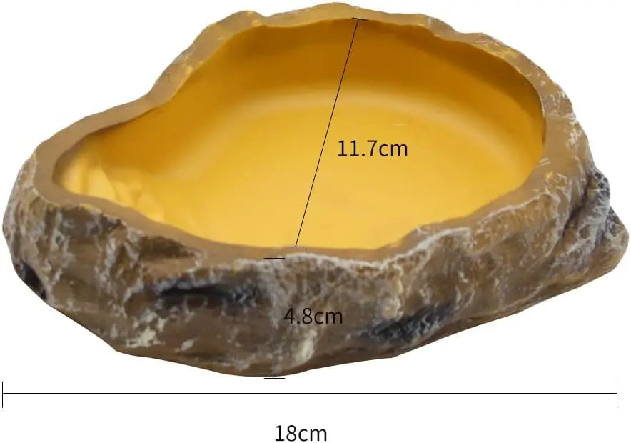 Resin Rock Worm & Water Bowl — Reptile Feeder Dish for Lizards & Snakes, S/M/L