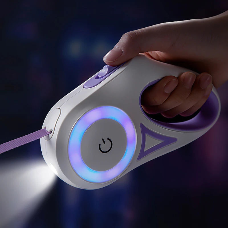 LED Light-Up Retractable Dog Leash — Glowing Safety Leash for Night Walks