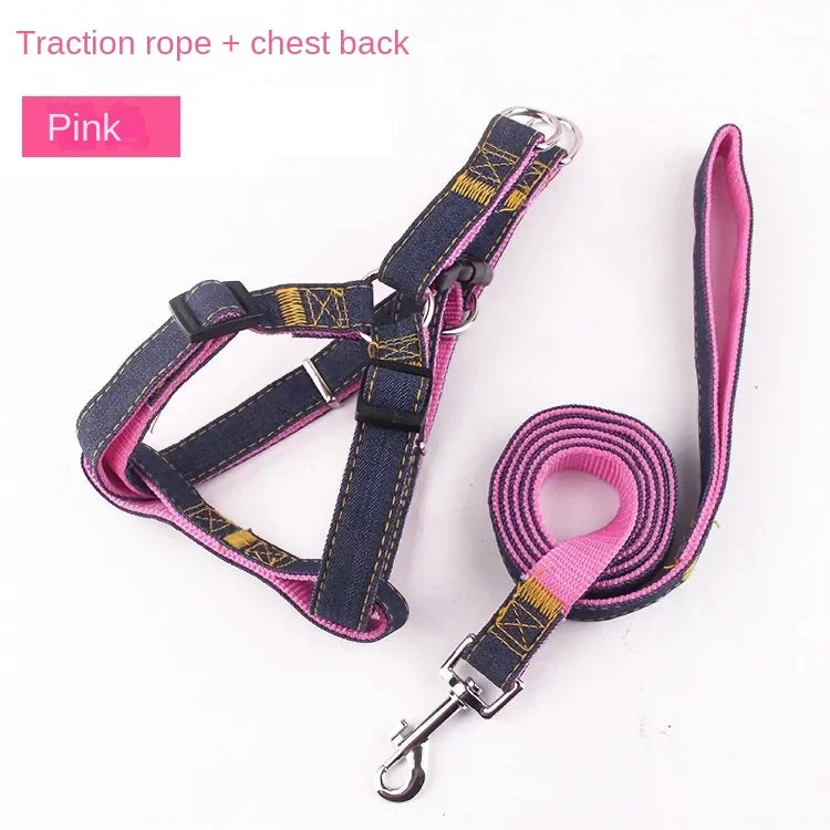 Denim Patch Dog Leash Set — Chest Strap Walking Leash, 2 & 3-Piece Sets
