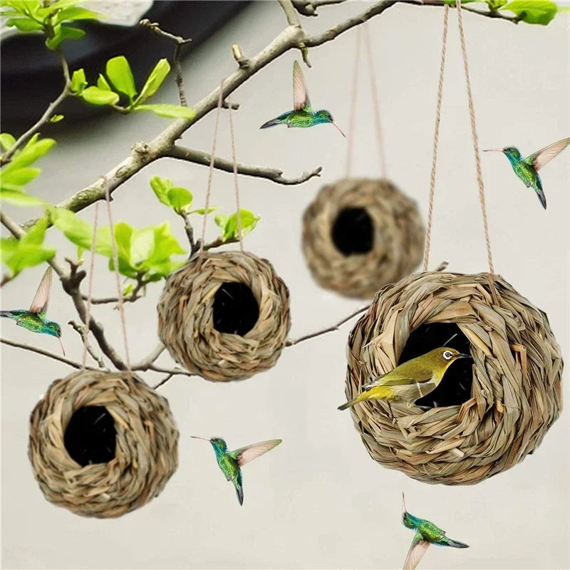 Woven Reed Bird Nest House — Hanging Grass Shelter for Outdoor & Cage Use