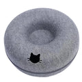 Round Cat Tunnel Bed — Felt Donut Nest with Scratcher Base