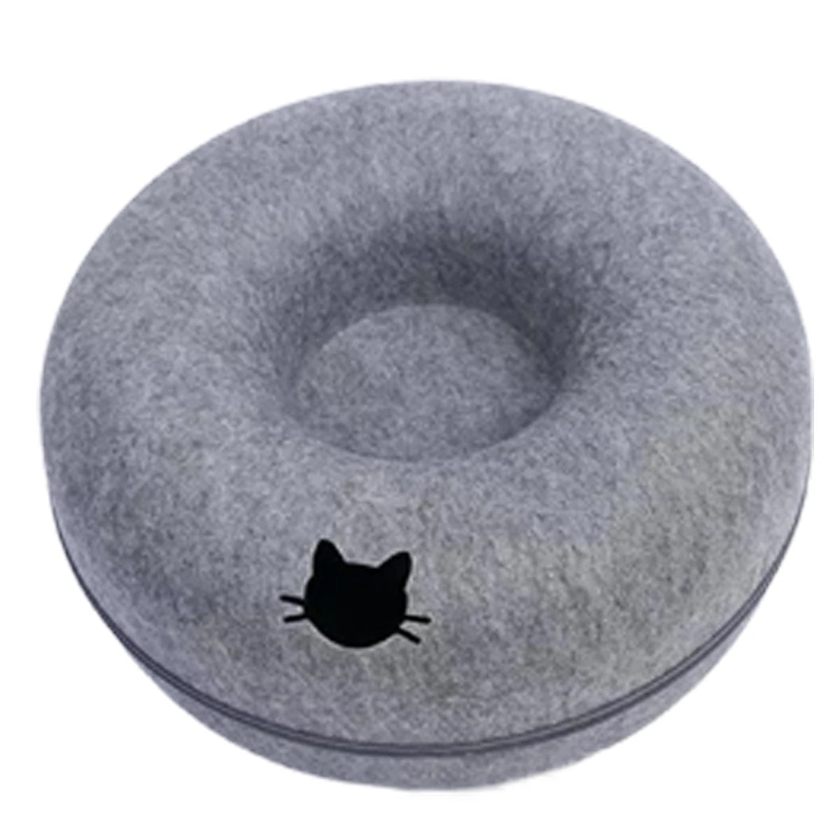 Round Cat Tunnel Bed — Felt Donut Nest with Scratcher Base