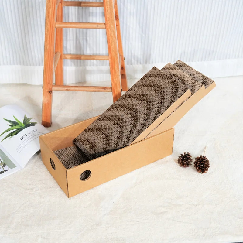 4-Pack Cardboard Cat Scratcher Boxes — Stackable Scratching Pads for Indoor Cats
