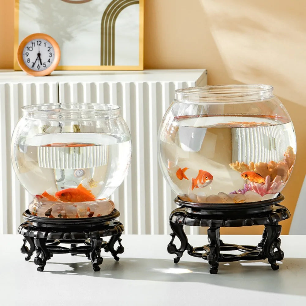 Round Fish Bowl — Clear Plastic Desktop Aquarium for Betta & Small Fish