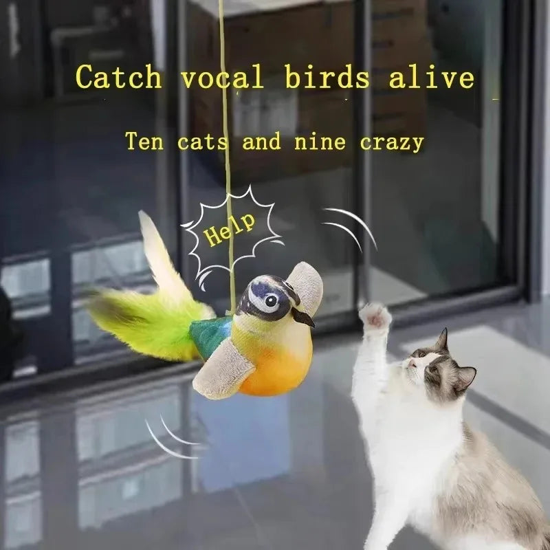 Bird Sound Cat Toy — Elastic Rope Teaser for Scratching & Biting Relief
