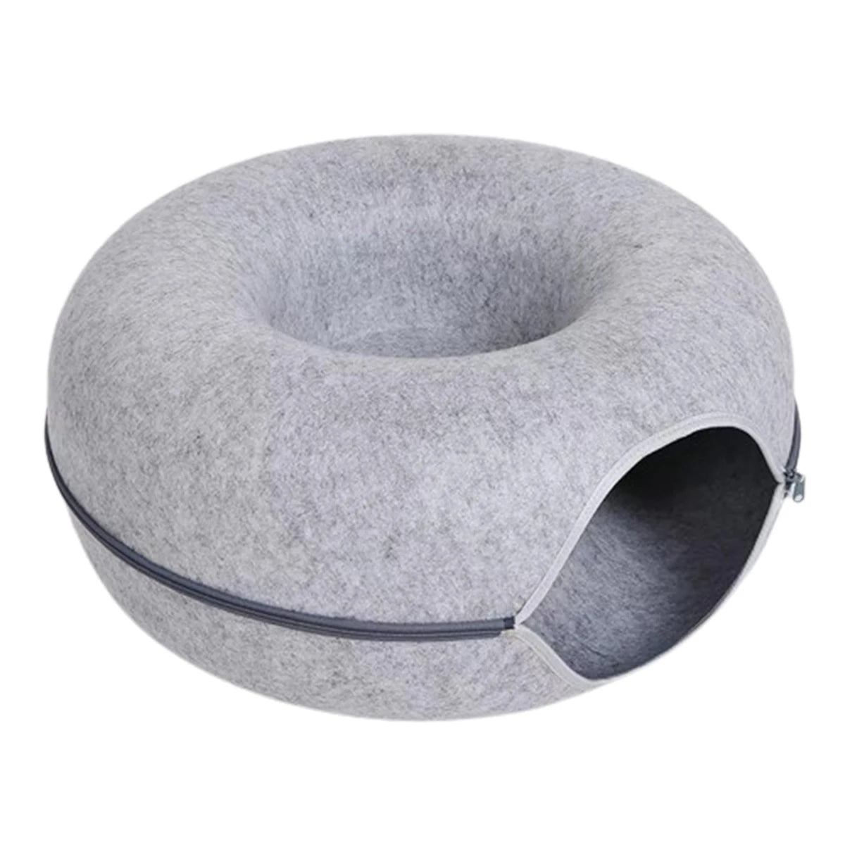 Round Cat Tunnel Bed — Felt Donut Nest with Scratcher Base