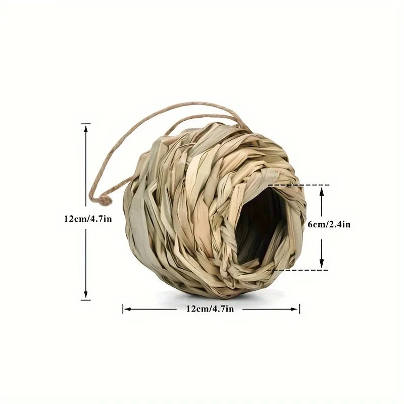 Woven Reed Bird Nest House — Hanging Grass Shelter for Outdoor & Cage Use