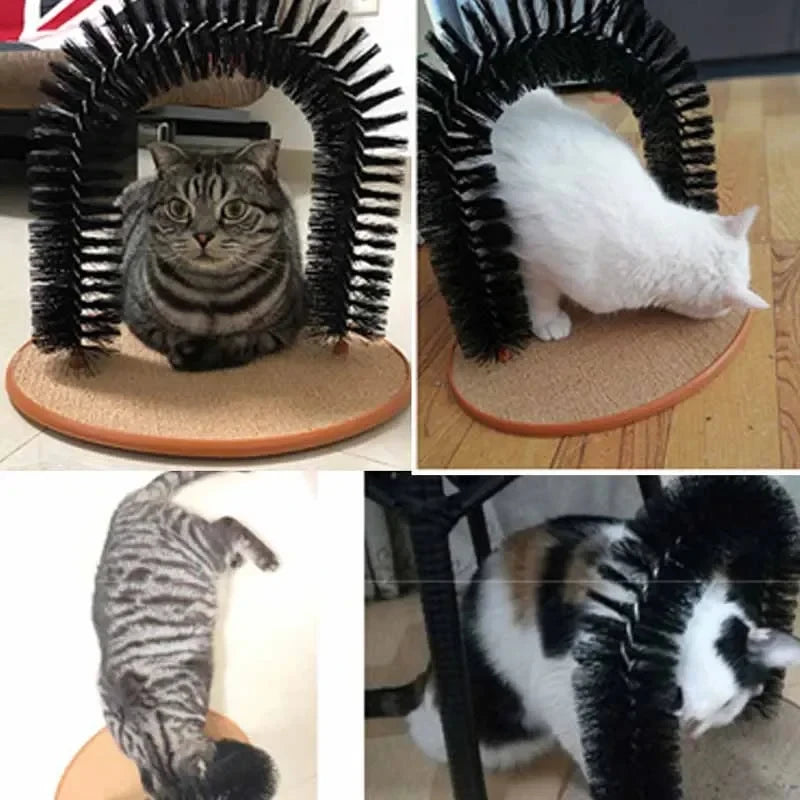 Arch Cat Scratcher & Self-Groomer — Wall-Mounted Massage Board with Brush