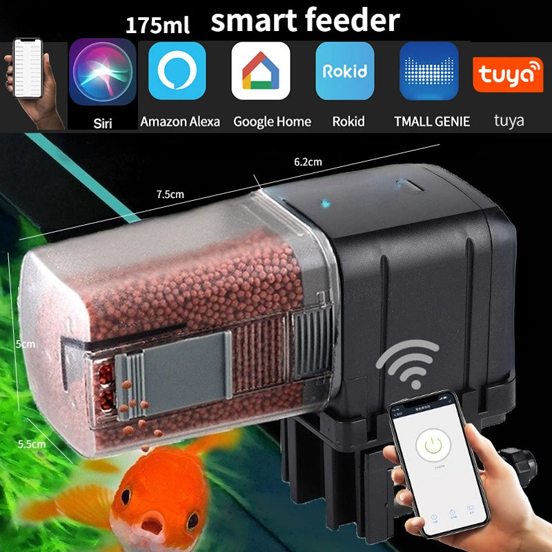 Smart WiFi Aquarium Fish Feeder — App-Controlled Automatic Timer with Voice Command
