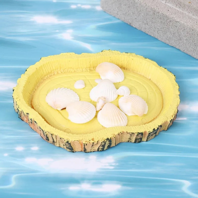 Resin Reptile Feeder Bowl — Rock-Style Food & Water Dish for Turtles & Lizards