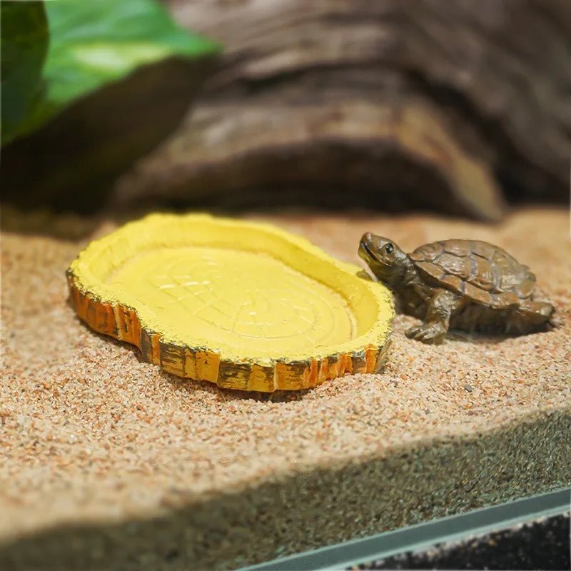 Resin Reptile Feeder Bowl — Rock-Style Food & Water Dish for Turtles & Lizards