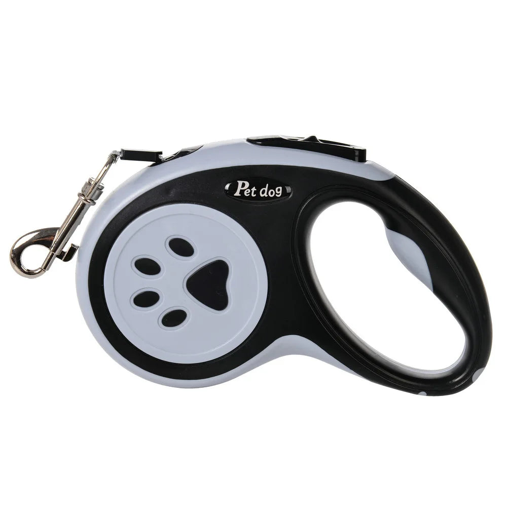 Retractable Dog Leash — Bone & Paw Print Design with Metal Clip