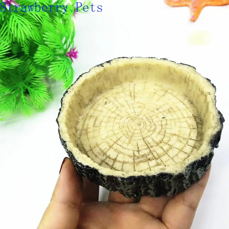 Resin Reptile Feeder Dish — Rock-Style Food & Water Bowl for Turtles & Tortoises