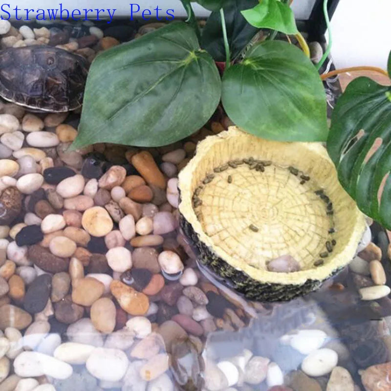 Resin Reptile Feeder Dish — Rock-Style Food & Water Bowl for Turtles & Tortoises