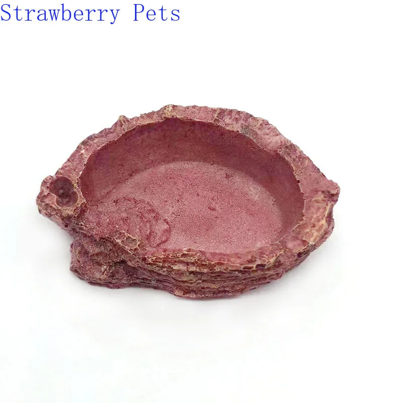 Resin Reptile Feeder Dish — Rock-Style Food & Water Bowl for Turtles & Tortoises
